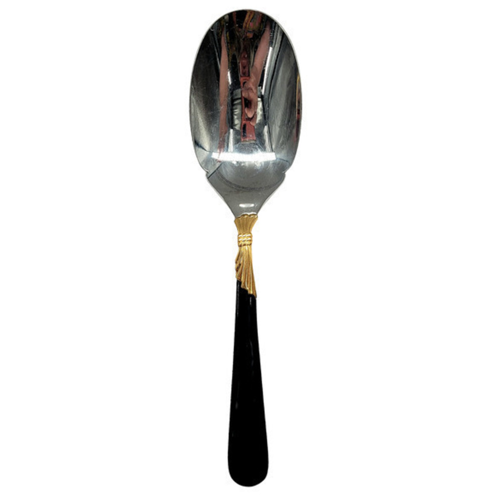 Yamazaki 18/8 Stainless LINDI Black Handle GOLD Accent Vintage‎ Serving Spoon